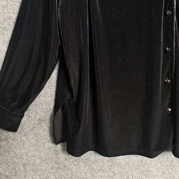 Amanda Smith II Button Front Shirt Shacket Black Velvet Women 2X Beaded Edging - Picture 3 of 13